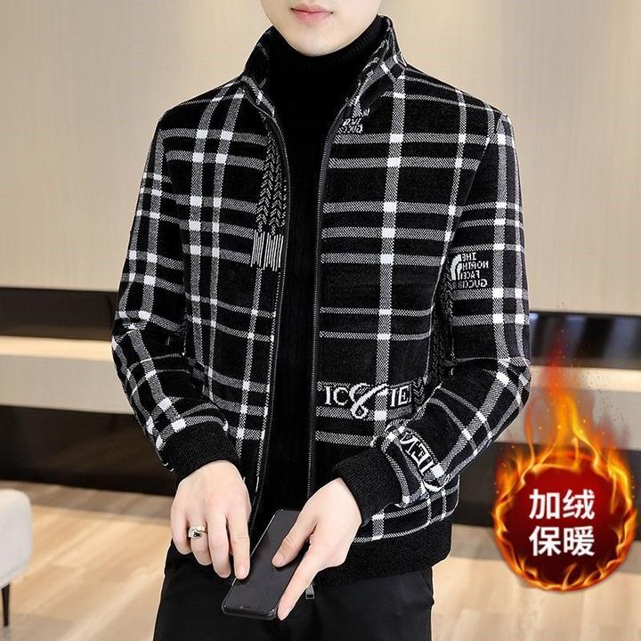 曼库帕娅加厚秋冬季加绒款外套男潮流时尚男士洋气印花新款修身