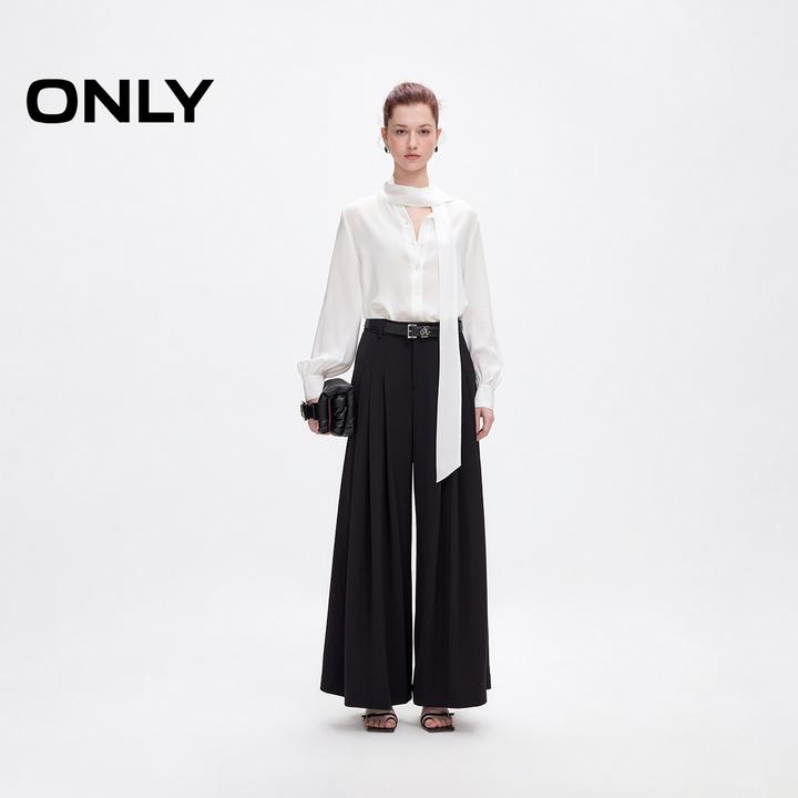 ONLY秋季阔腿休闲裤简约百搭高腰宽松西装裤女通勤气质|125114061
