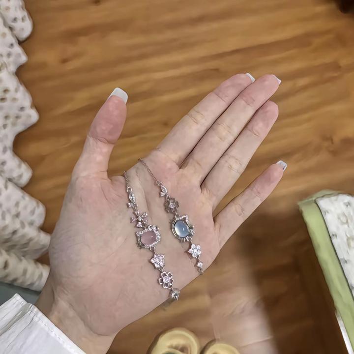 她屿Lumi海蓝宝粉水晶恋恋猫手链手串送礼闺蜜情侣新中式猫眼手镯