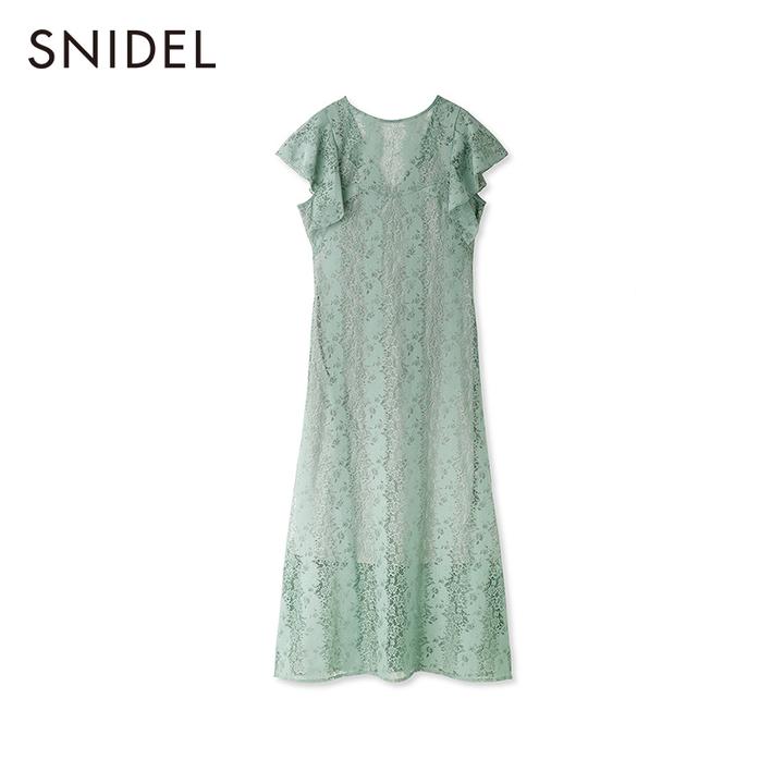 SNIDEL春夏优雅一字领荷叶边收腰系带露背蕾丝连衣裙SWFO234102