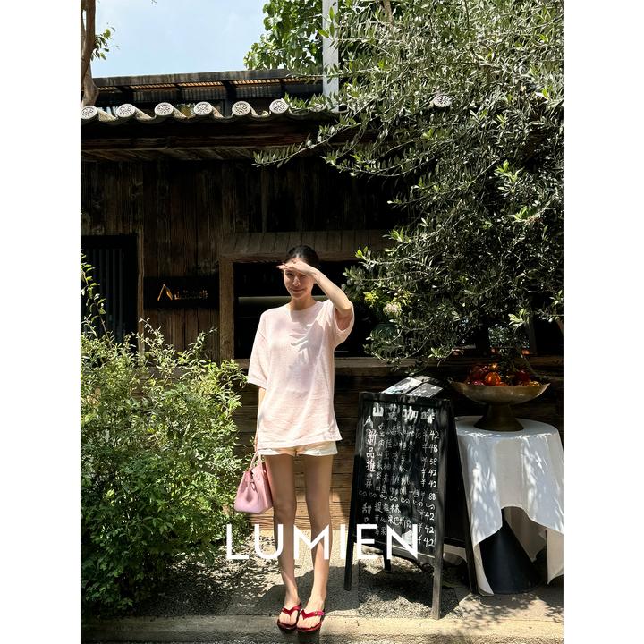 【LUMIEN】慵懒风松弛肌理感轻盈和纸纱亚麻五分袖T恤女LX5CTT101