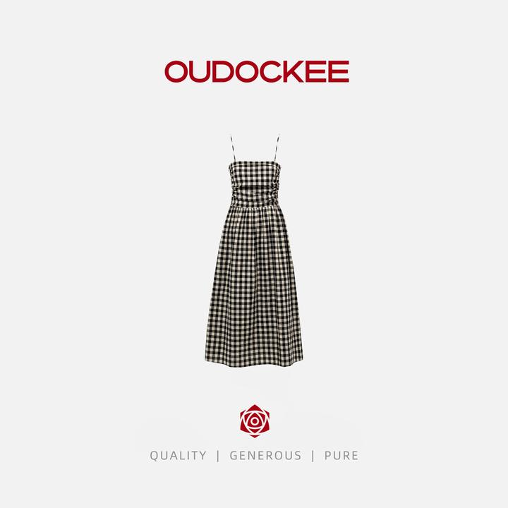 OUDOCKEE 鸥鸥【亚麻】格子长裙 连衣裙长款格子裙 L2502F179T