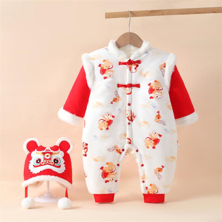 冬季婴儿拜年服加绒夹棉婴儿棉服300g0-12个月新生儿棉衣周岁外套