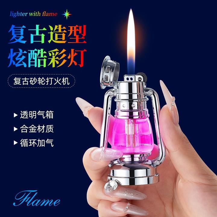 创意发光复古马灯砂轮充气打火机怀旧摆件炫酷送男友老公礼物