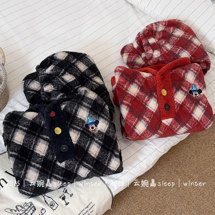 『格子米奇』秋冬睡衣女天鹅绒加厚加绒保暖冬季牛奶绒家居服套装