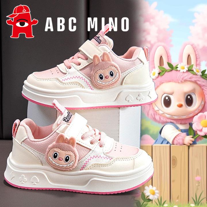 ABC MINO童鞋女童秋季儿童皮面运动小白鞋女孩拉布布爆款超火板鞋