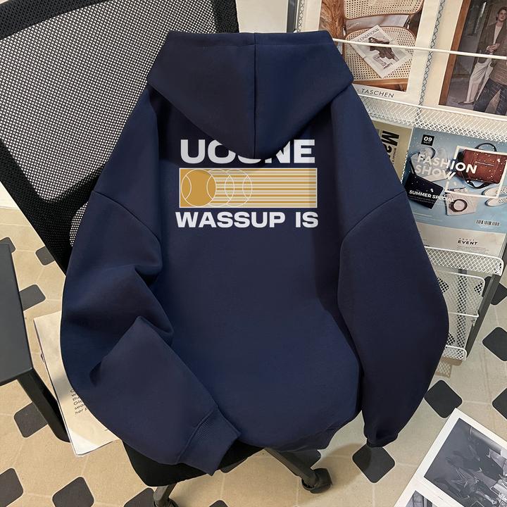 WASSUP UOSNE美式复古套头连帽卫衣外套男秋冬短宽百搭长袖上衣