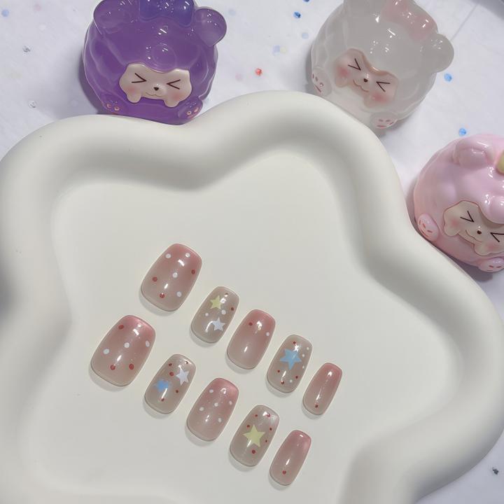 超萌趣元气七彩星星猫眼波点风手工时尚ins风百搭高级感穿戴甲