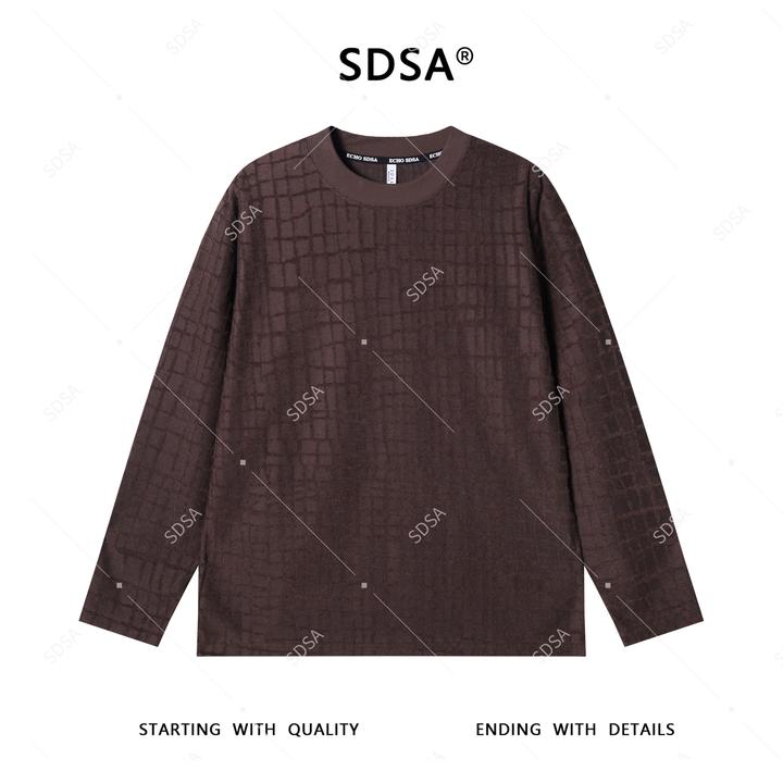 SDSA男士秋冬新款轻奢痞帅男装美式格纹格子圆领长袖T恤复古百搭