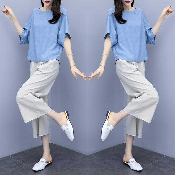 棉麻套装女阔腿裤2025年夏季新款减龄时尚休闲小个子套装裤两件套