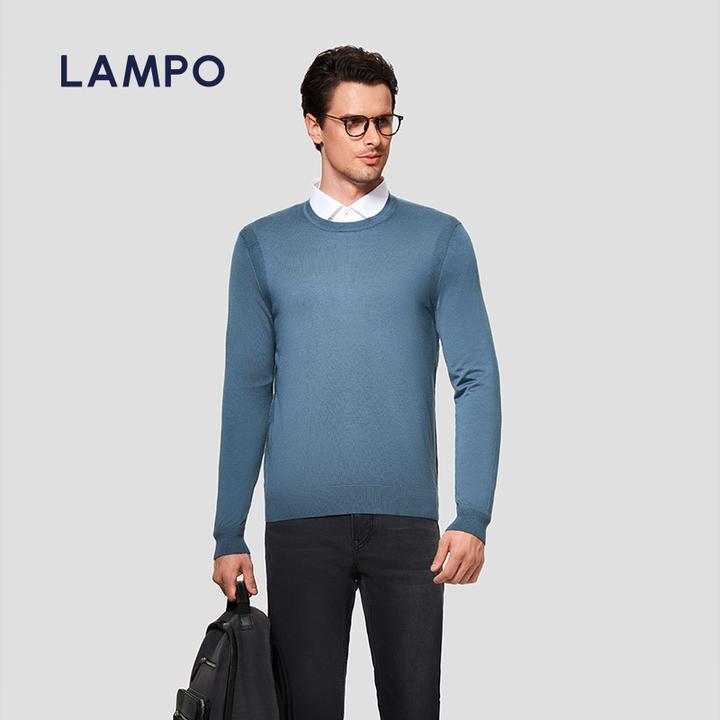 LAMPO/蓝豹【丝毛绒圆领毛衫】男款男士毛衣打底绿色套头薄款