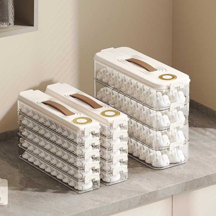 荞芬厨房饺子盒有盖家用塑料透明冷冻保鲜盒抽屉多层冰箱收纳盒