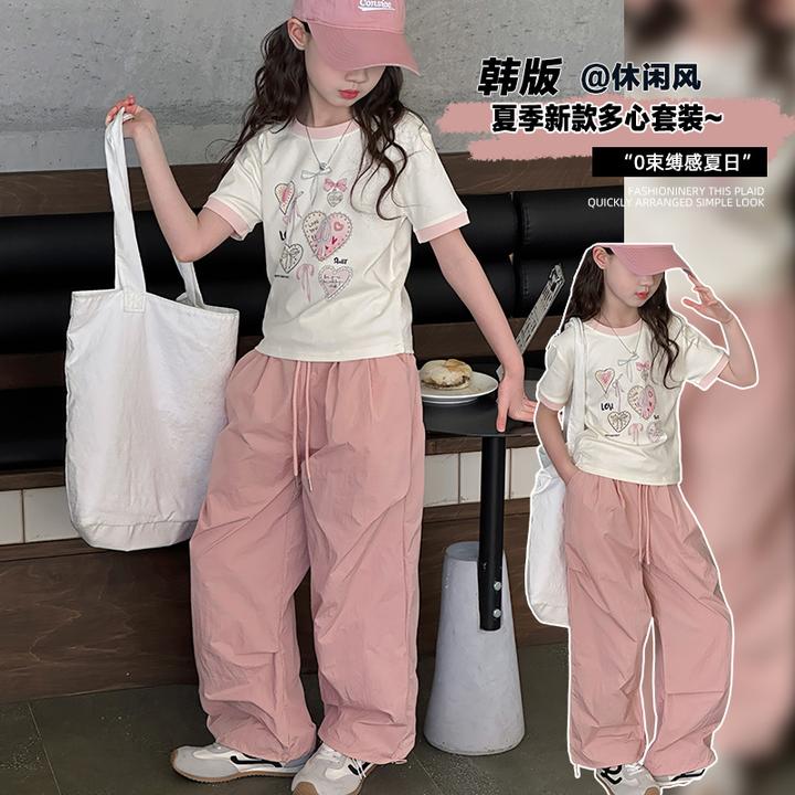 女童夏日运动套装2025新款女大童网红炸街夏装儿童夏季休闲两件套