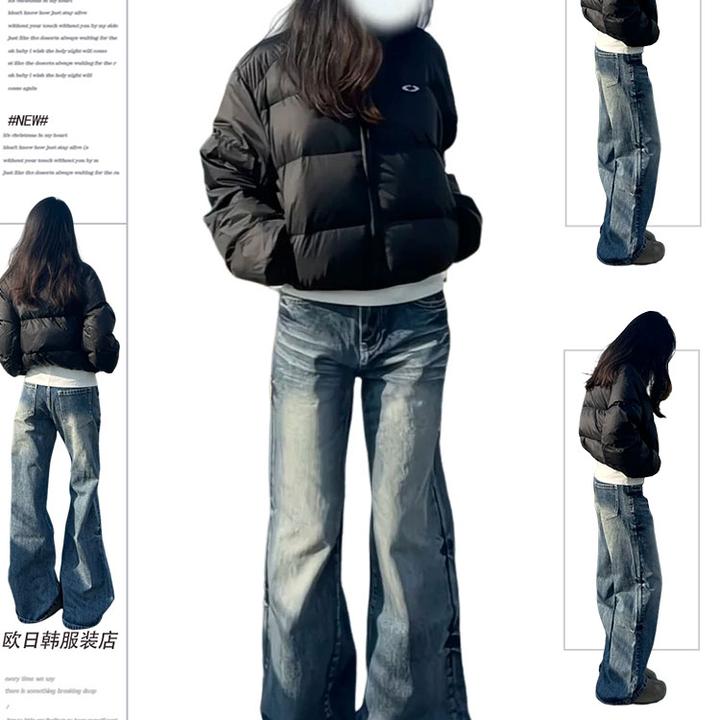 美式复古水洗阔腿牛仔裤女2025冬季新款高腰显瘦垂感直筒拖地裤子