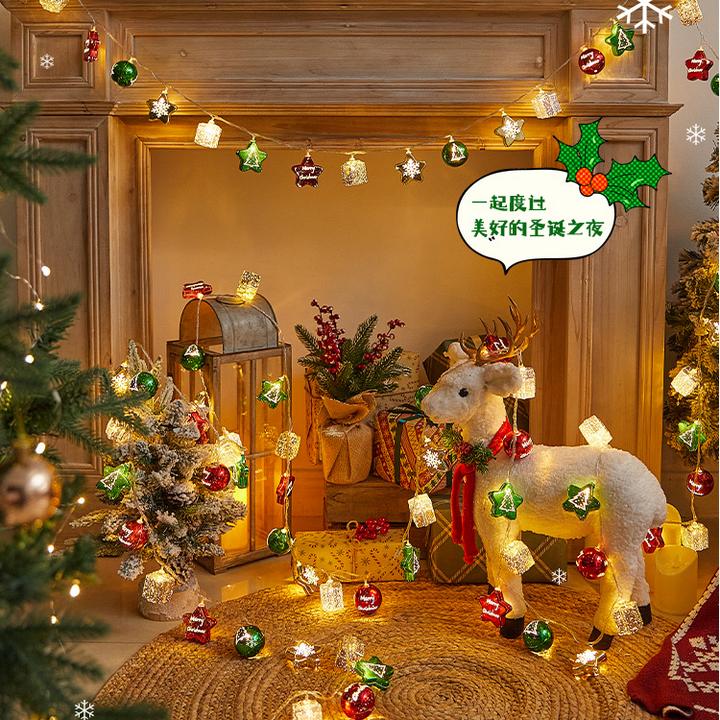 圣诞树灯装饰品彩灯球闪灯串灯装扮氛围店铺橱窗挂饰创意小挂件