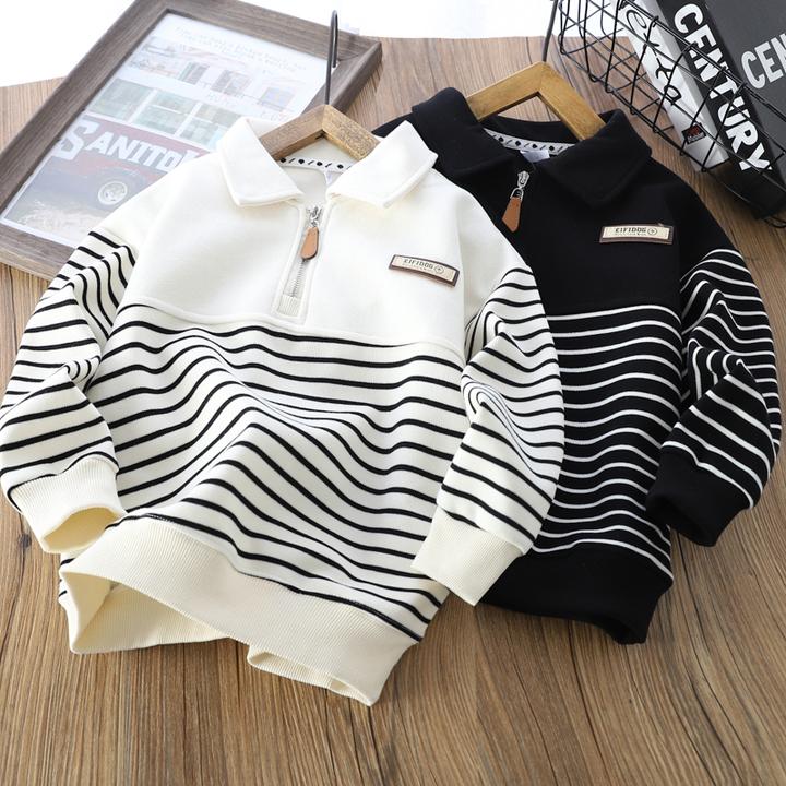 男童卫衣秋装新款儿童条纹立领拉链上衣中大童时尚洋气打底衫