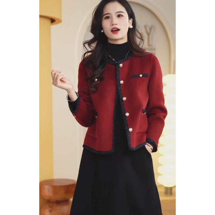 【夏樱之雨】100%羊毛小香风短款气质羊毛呢外套女长毛上衣