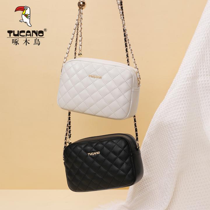 【现货】啄木鸟真皮女士斜挎包2025春夏时尚百搭单肩菱格相机包包潮