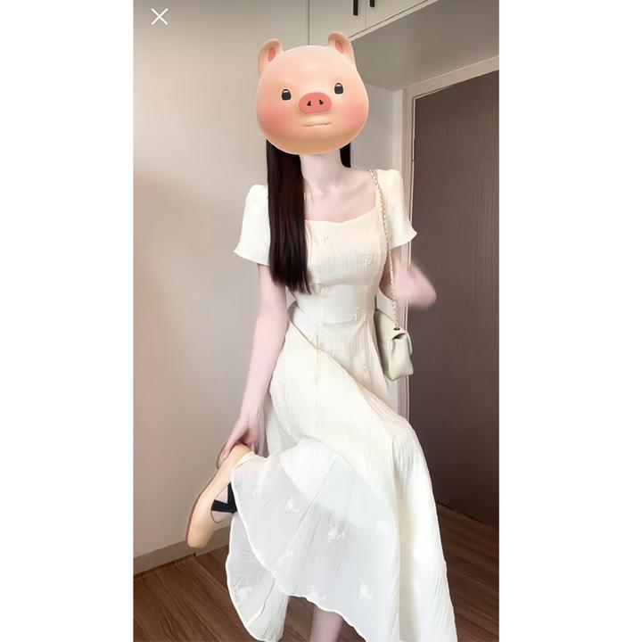 大码法式刺绣连衣裙女夏季收腰泡泡短袖仙女裙温柔风初恋约会裙