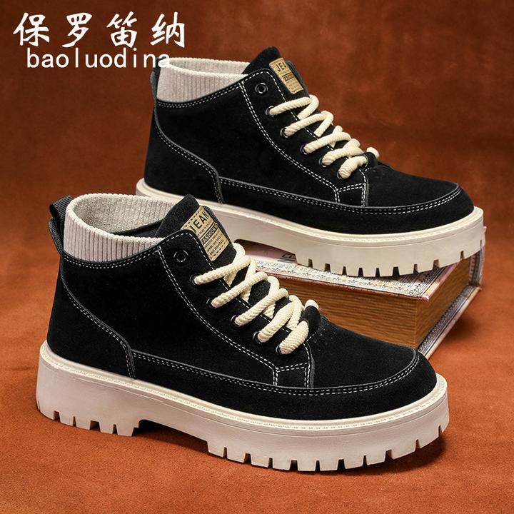 保罗笛纳男鞋2025新款冬季英伦风高帮复古工装皮靴休闲百搭马丁鞋