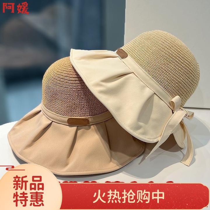 洋气新款女士遮阳帽大帽檐空顶防晒帽包邮骑车折叠高智淡人雅丹风