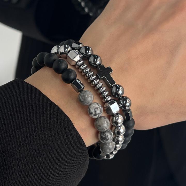 合金亚克力手链 复古男生串珠手链男款潮牌个性男士手串嘻哈配饰
