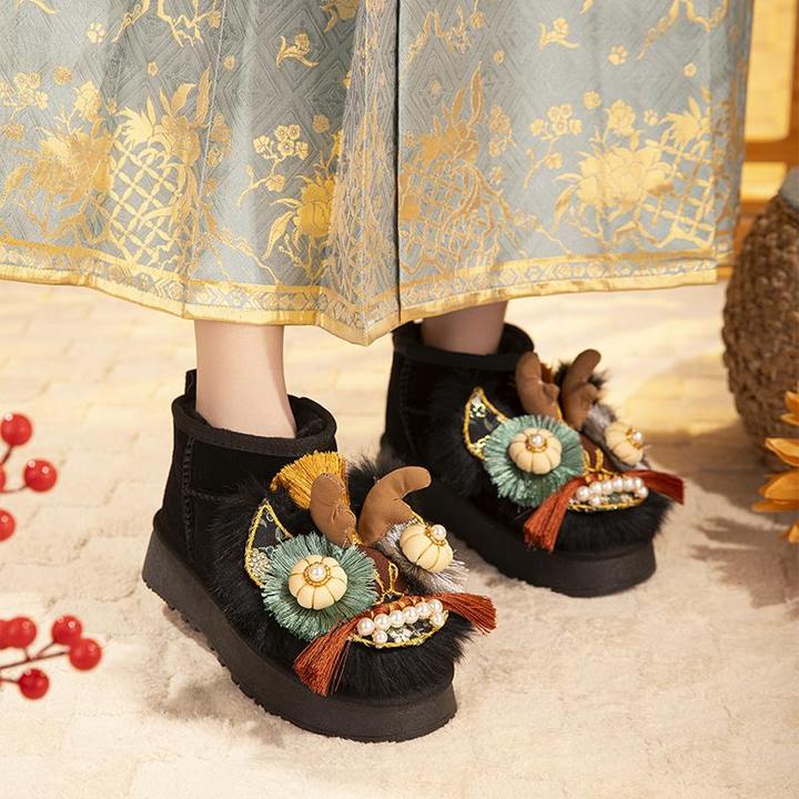 原创手工定制虎头鞋防滑增高厚底老北京棉鞋女冬季加绒加厚雪地靴