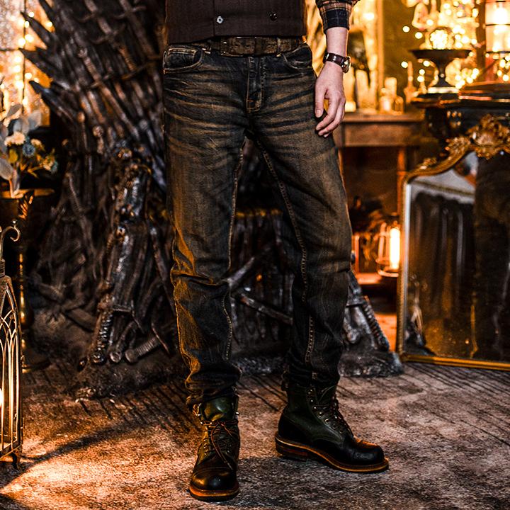 莫臣男士新款牛仔裤 水洗做旧赤耳单宁直筒牛仔裤 MC002