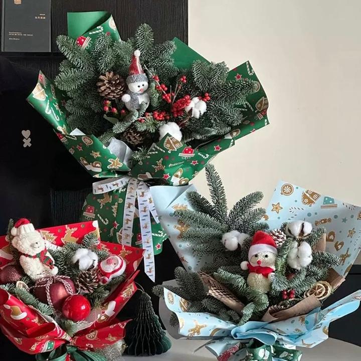 新品圣诞平安夜花束包装纸鲜花店花束礼品花艺包装纸花艺包装材料