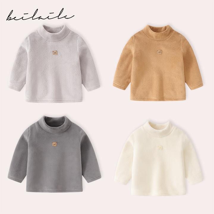 婴儿保暖衣加绒秋冬女宝宝上衣男童绒衣半高领衣服