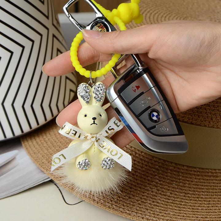 新款小兔子配饰挂饰礼物精致水貂毛卡通公仔汽车钥匙扣女包包挂件