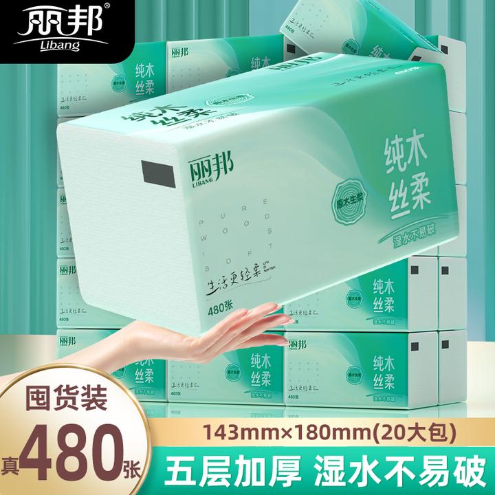 【大包 真480张】丽邦纯木丝柔原生木浆四边压花抽纸5层20大包