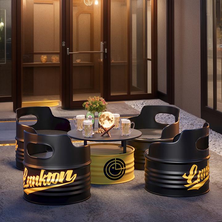 油桶桌椅组合卡座沙发餐厅咖啡厅小酒馆商用塑木铁艺桌子椅子定制