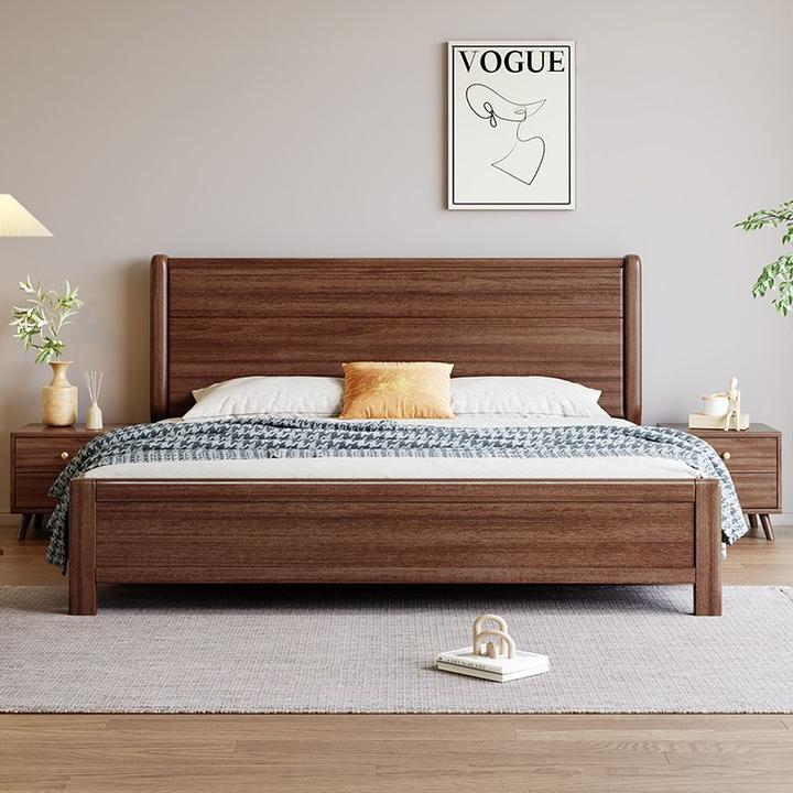 2024年新款现代简约胡桃木实木床主卧双人床高箱储物床床小户型床