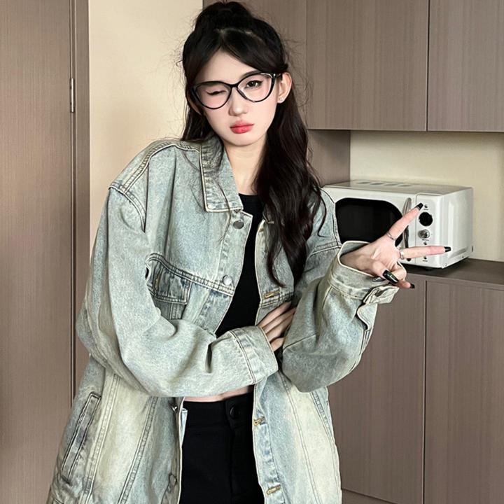 做旧牛仔外套女春秋2024新款韩版复古休闲bf风时尚宽松夹克潮ins