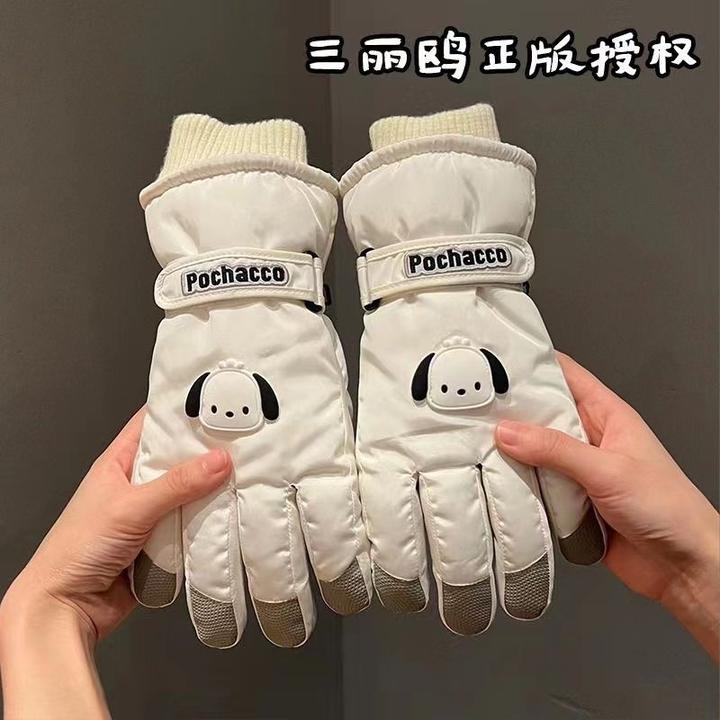 可爱帕恰狗滑雪手套女士秋冬天加厚绒棉骑电车防风保暖卡通可触屏