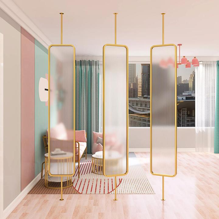 北欧长虹玻璃旋转隔断入户玄关餐厅不锈钢铁艺方形奢华屏风钛金属