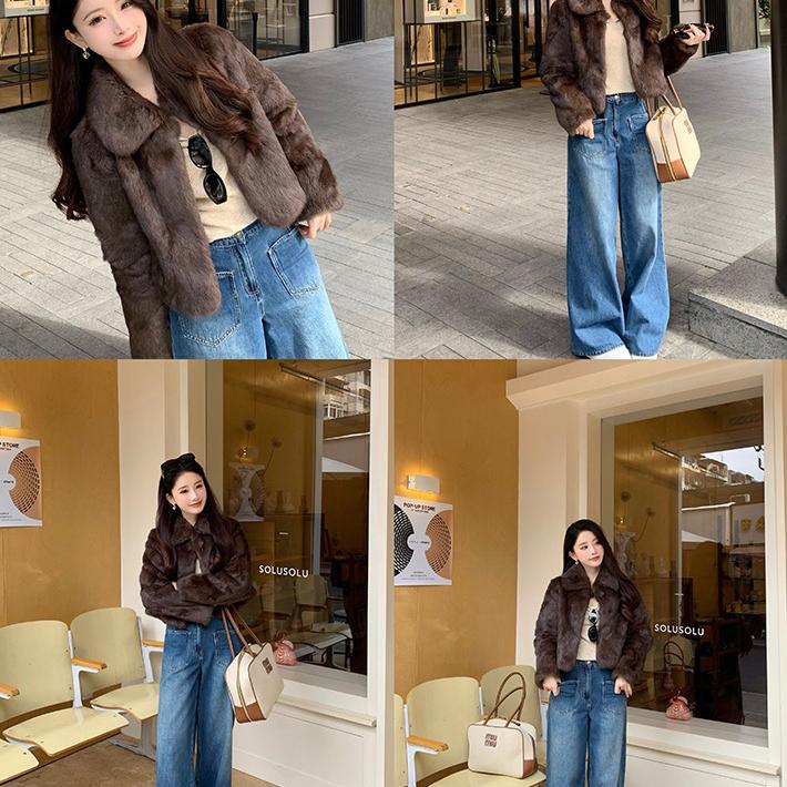 【上古2】老钱风翻领兔毛短款高级感毛毛韩版外套秋冬