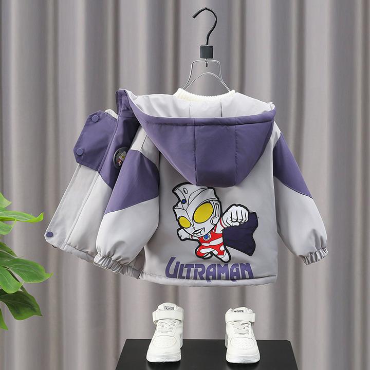 奥特曼衣服男童秋冬季加厚夹棉外套新款洋气加绒儿童男孩卡通上衣