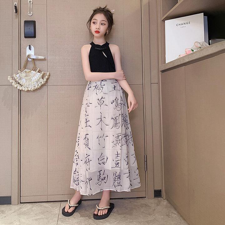 女童2025夏季新款童装洋气千字文马面裙中大童新中式改良汉服套装
