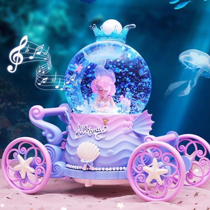 梦幻美人鱼马车水晶球音乐盒旋转城堡公主八音盒儿童女孩生日礼物