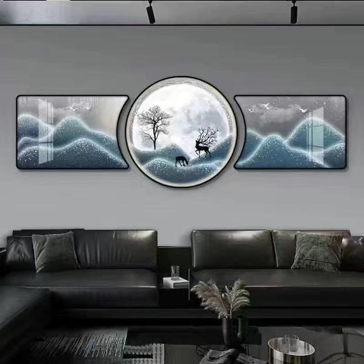 轻奢圆形晶瓷镶钻挂画现代简约客厅沙发背景墙装饰挂画免打孔壁画