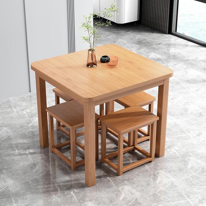 楠竹餐桌四方桌中式家用阳台小户型吃饭桌正方形学习桌胡桃色方桌