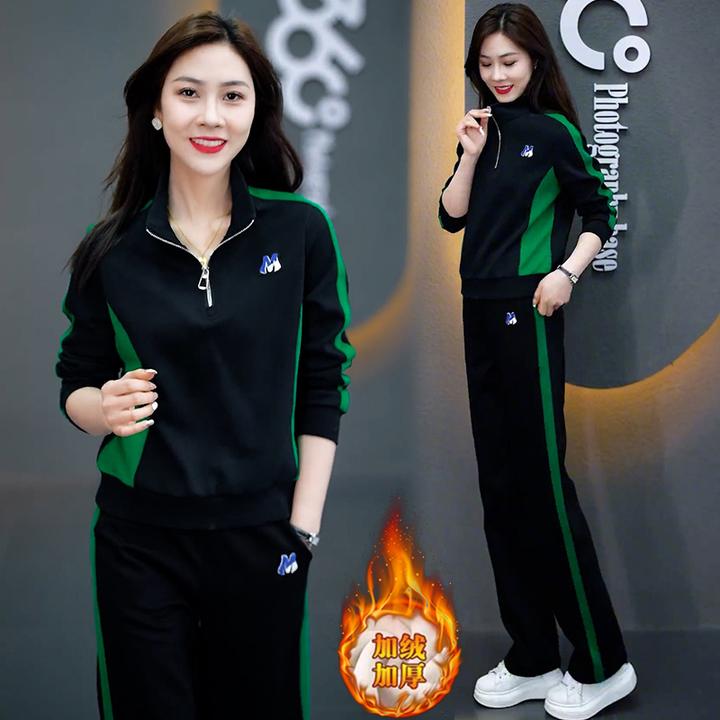加绒加厚休闲时尚运动服套装女士2024冬装新款设计感阔腿裤两件套