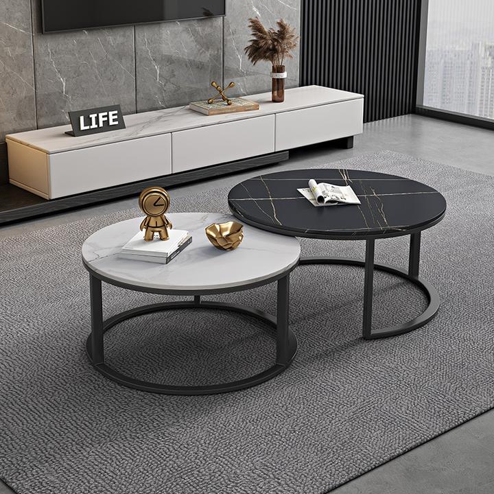 轻奢岩板茶几小户型网红伸缩大小圆组合家用客厅圆形现代简约茶几
