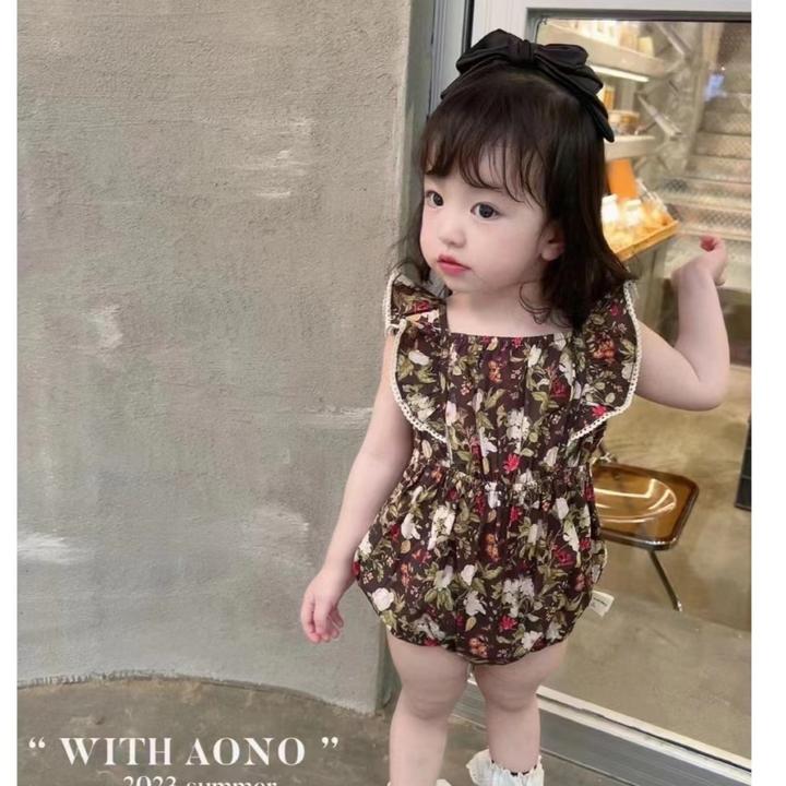 090-1 黑金女包屁AONO2023新款夏装 网红女童碎花