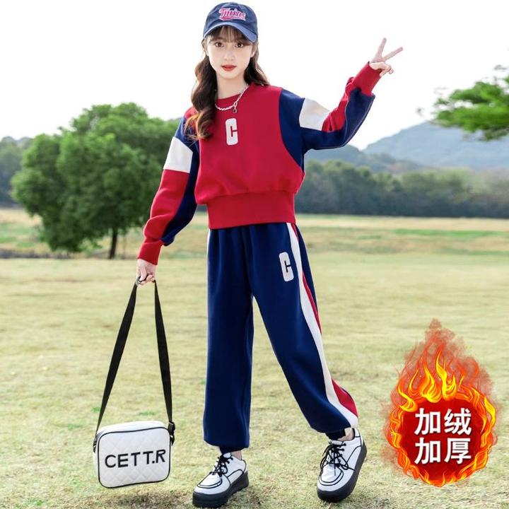 女童秋装套装学院风时髦洋气儿童女大童卫衣卫裤运动两件套加绒
