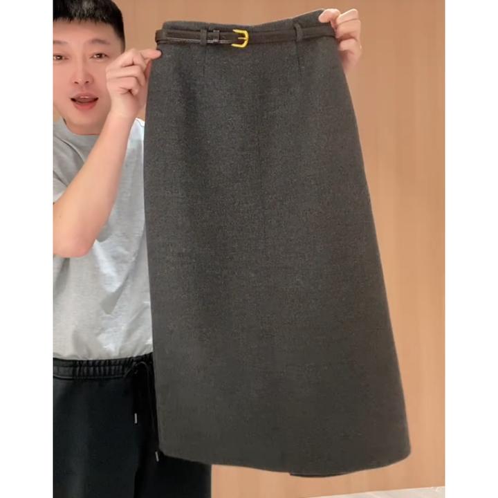 景倩妮今年流行毛呢半身裙女2025年秋厚款高腰显瘦宽松半身长裙
