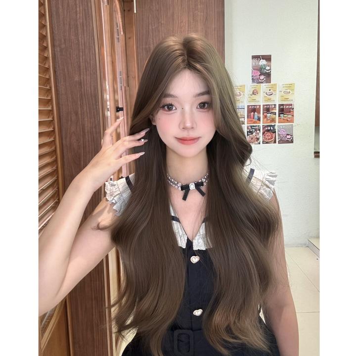 夏季新款榛果灰棕色佩戴大波浪蓬松自然逼真中长卷发全头套式假发