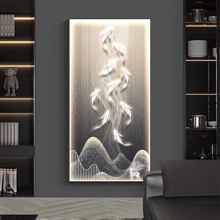 轻奢九鱼图玄关装饰画竖版现代简约抽象入户走廊过道挂画壁画